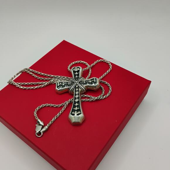 BBJ Cross in Sterling Silver on 24-inch Rope Chain - Picture 1 of 5